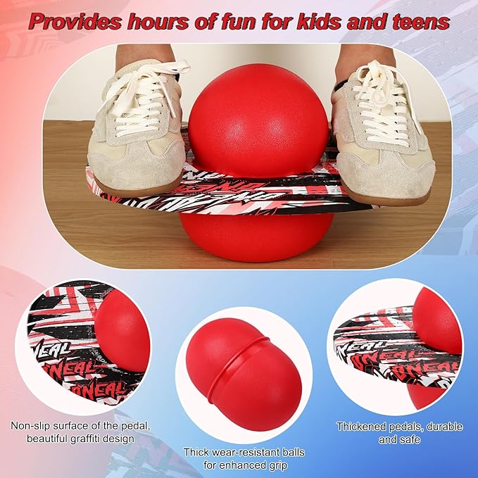 Junkin 2 Pcs Pogo Ball Trick Board Toy Balance Board Pogo Balance Bounce Ball with Pump and Strong Grip Deck for Fun Challenge Fidget Indoor,Outdoor Toys