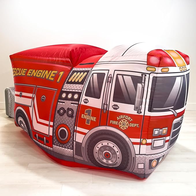 The Original Patented AirFort - Build A Fort in 30 Seconds, Inflatable Fort for Kids, Play Tent for 3-14 Years, A Playhouse Where Imagination Runs Wild, Fan not Included (Firetruck)