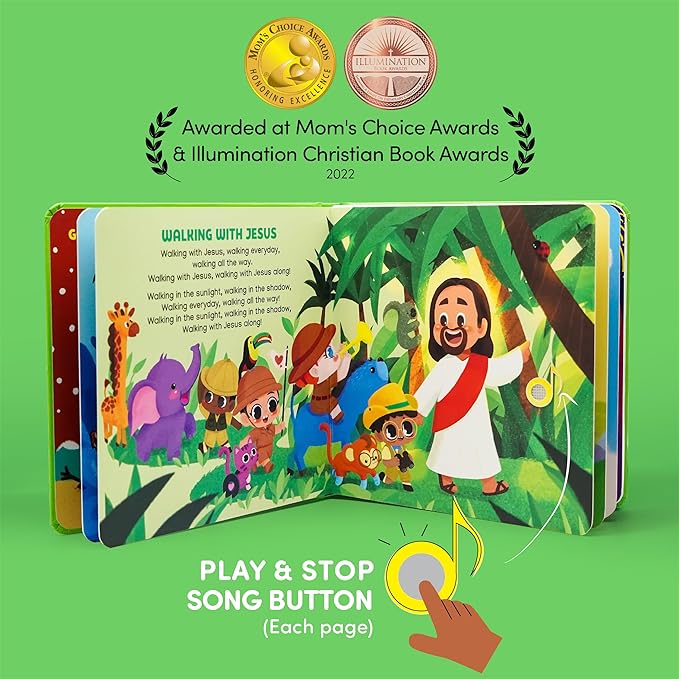 Jesus Loves Me Christian Sound Books for Kids - 6 Bible Songs - Christening, Baptism Gifts for Boys and Girls - Religious Toys, Interactive Music Books for Toddlers - Baby Dedication