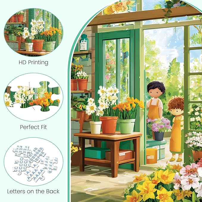 500 Piece Jigsaw Puzzles for Adults, Cozy Flower Shop with Children Puzzles for Adults, Fun and Challenging Puzzle for Family Time, Relaxing Gift for Adults, Kids, Seniors, 20.5 x 15 in