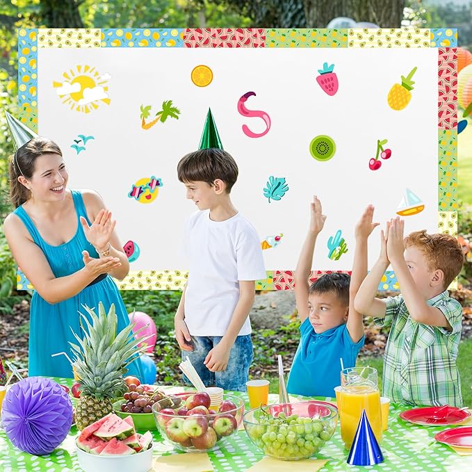BeYumi Summer Fruits Border Trim - 80Pcs Back to School Fruits Bulletin Board Borders Watermelon Pineapple Lemon Avocado Decor Classroom Office Chalkboard Poster Summer Holiday Party Decoration