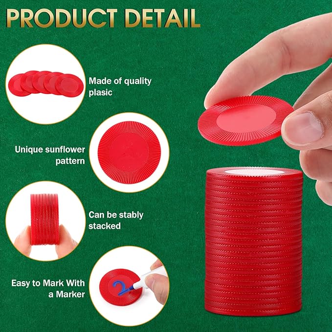 Leitee 1000 Pcs Plastic Poker Chips 38 mm Interlocking Game Lightweight Poker Chip Set Tokens Bingo Blank Casino Counting Bulk for Adults Counting Reward Card(Red)