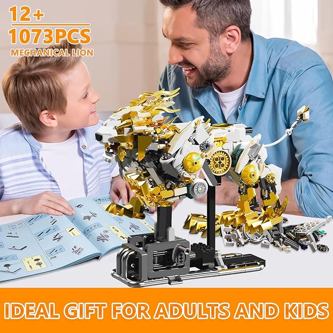 Mechanical Lion Building Sets, Movable Animal with Display Stand Adults Home or Office Decor STEM Building Blocks Toy Gifts for Teens Boys Ages 12 13 14 (1073PCS)