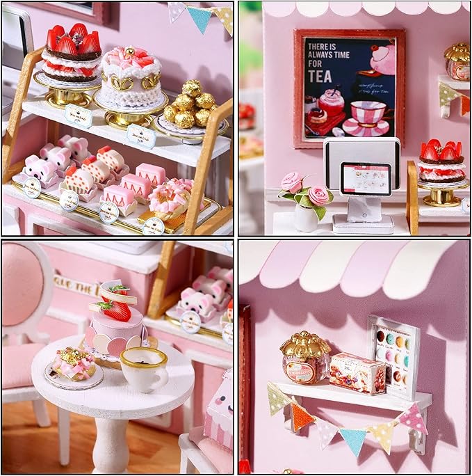 Miniature House Kit, CUTEROOM Tiny House Kit Wooden Dollhouse Kit Mini House Making Kit with Dust Cover, DIY Dollhouse Kit Birthday Gift- Sweet Talk