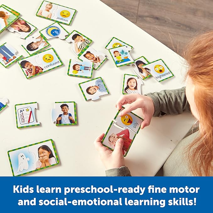 Learning Resources Feelings & Emotions Puzzle Cards, 48 Pieces, Ages 3+, Social Skills, speech therapy materials, Social Emotional Learning Toys and Games for Kids