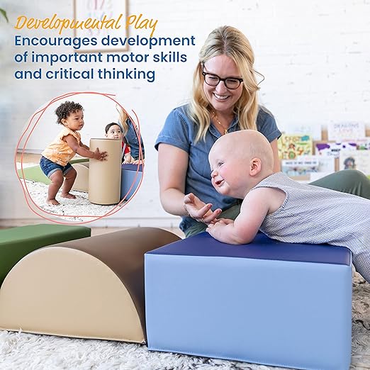 ECR4Kids SoftZone Climb and Crawl Playset, Building Blocks, Earthtone, 5-Piece
