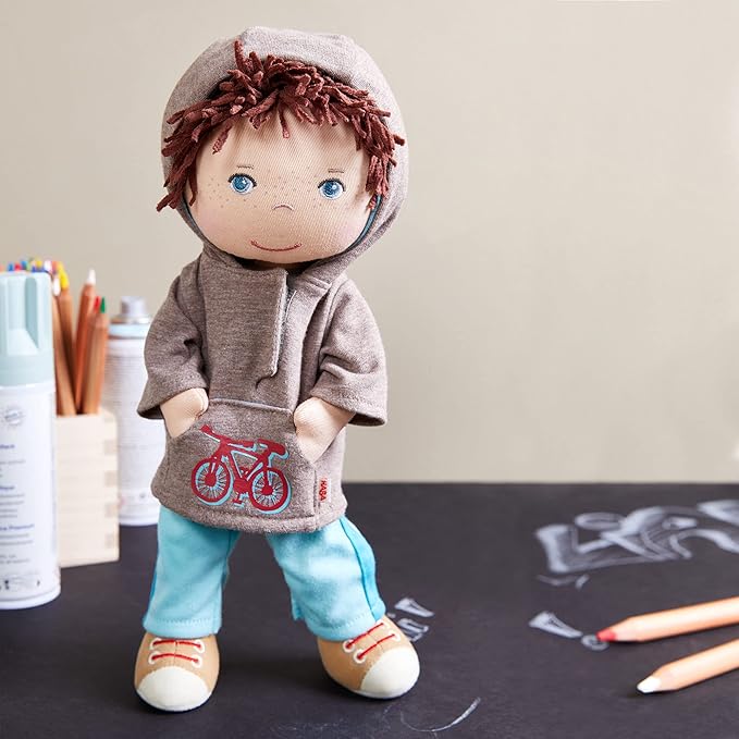 HABA Lian 12" Soft Doll - Baby Boy Doll with Brown Hair and Blue Eyes, Perfect Plush Toy for 18 Months & Up with Embroidered Face (Machine Washable)