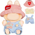 17cm Doll Clothes for Labubu - Kawaii Chic Style Set for 17cm Dolls, Cute Doll Outfit with Accessories - Colorful T-Shirt + Star Light Blue Romper + Heart Shaped Pink Hat (Clothes Only)