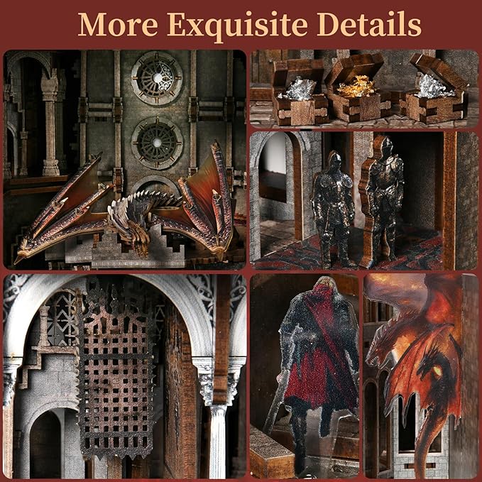 Book Nook Kit, DIY Miniature House Kit for Adults, Teens and Beginners, Dollhouse Booknook Library Tiny House Bookshelf Decor 3D Wooden Puzzle, Gifts for Family, Friends (Ember Castle)