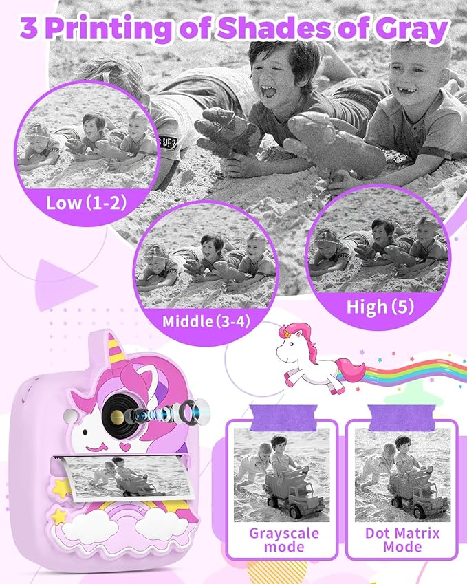 Kids Camera Instant Print, Christmas Birthday Gifts for Gils Age 3-8, 48MP &1080P Children Camera with Silicone Cover, Portable Toy Instant Camera for Kids 3 4 5 6 7 8 9 10 Year Old Girls