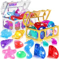 YUJUN 30 Pieces Colorful Diving Gem Pool Toys Big Diamond Ocean Animals Gem with Treasure Pirate Chest Box Summer Underwater Acrylic Gemstones Set for Kids Swimming Pool Party Favors