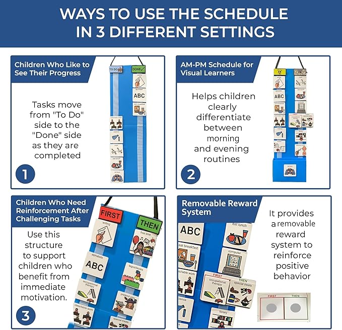 Visual Schedule for Kids – 133 Durable Plastic Picture Cards with Soft Loop Coins | Daily Routine & Chore Reward Chart for Home, School, Autism, ADHD & Special Needs Behavior Support