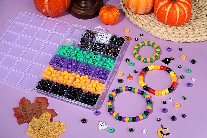 XIANNVXI 10Colours Halloween Pony Letter Beads Set Friendship Bracelet Making Kit 640pcs Orange Purple Green White Letter Pony Beads Bulk