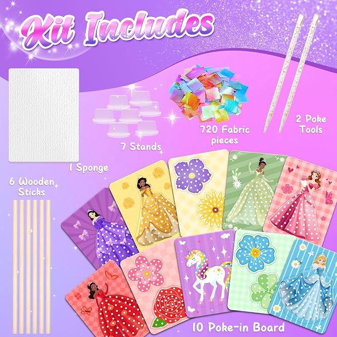 ZOOI Poke Art Kits, Arts and Crafts for Kids 4-6, Pretty Pretty Princess Game, Poke in Crafts for Kids Ages 4-8, Birthday Gifts for 4, 5, 6, 7, 8 Year Old Girl Toys Age 6-8 Art Kits
