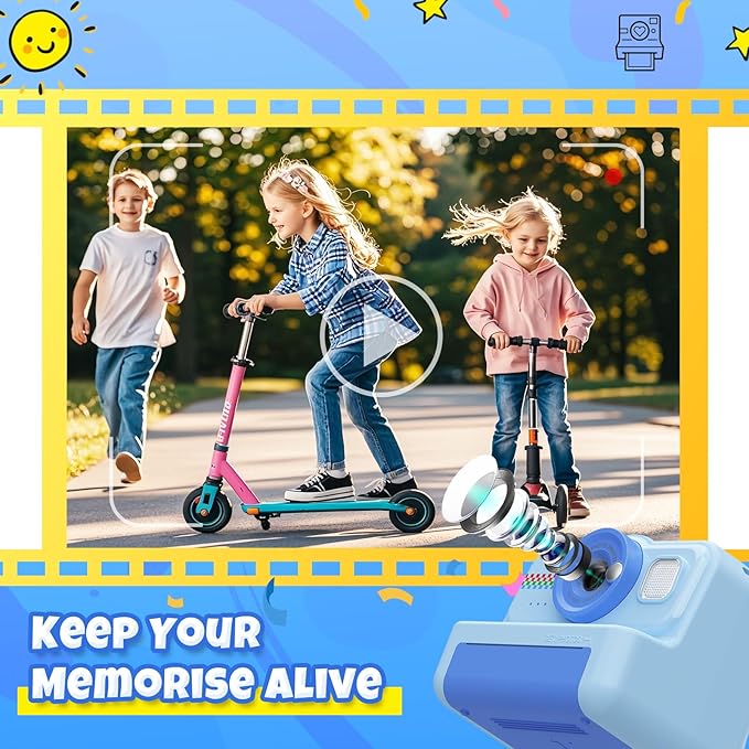 Kids Instant Print Camera - 1080P HD, 3 Rolls Paper & 32GB Card, Ideal Gift for Boys & Girls Age 3-14 (Blue)
