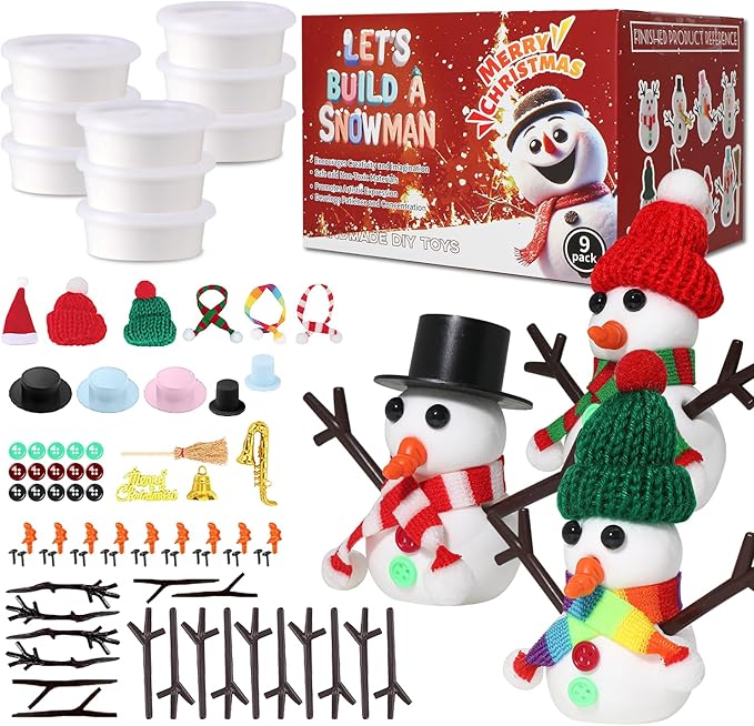 9-Pack Christmas Snowman Crafts Sets for Kids, Modeling Clay Snowman DIY Kit,Christmas Stocking Stuffers for Kids, Perfect for Winter Children's Holiday Party Decoration Gifts