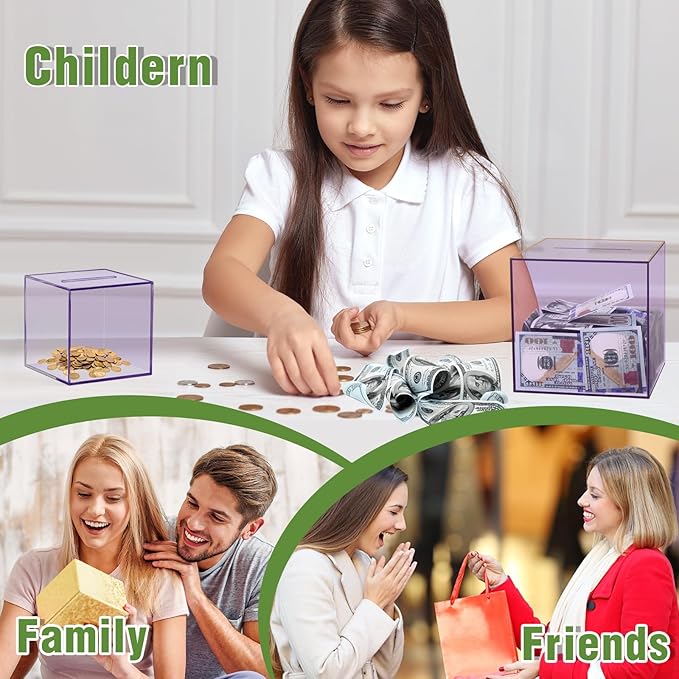 Clear Piggy Bank for Adults/Kids, Acrylic Unopenable Money Box for Cash Coin Saving, Must Break to Open, Money Saving Jar for Adults Boys Girls, Size 5.9''