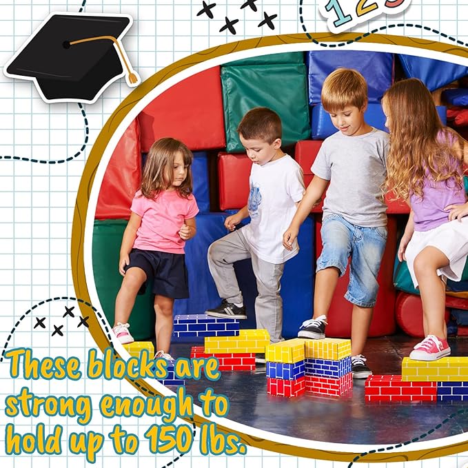Nuanchu 60 Pcs Cardboard Building Blocks for Kids Large Jumbo Square Rectangle Thick Cardboard Pretend Bricks for Building Stacking Game(Classic Shapes)