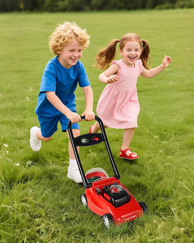 Kids Lawn Mower with Realistic Grass-Cutting Action and Sounds – No Batteries Required | Fun Outdoor Push Toy, Birthday Gift & Halloween Present for 3, 4, 5, 6, 7, 8 Year Old Boys and Girls (Red)