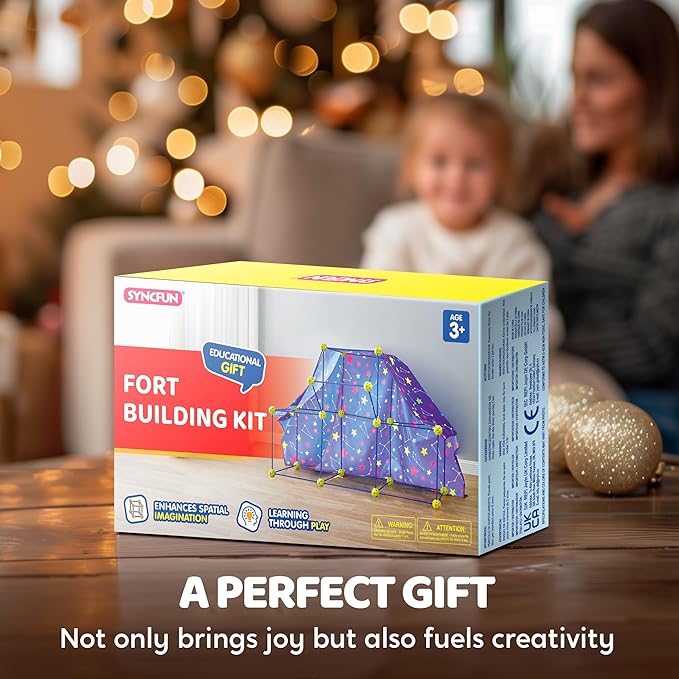 SYNCFUN Fort Building Kit for Kids, STEM Creative Construction Toy with Starry Night Cloth, Storage Bag for Indoor & Outdoors Activity, Educational Gift for Age 3 4 5 6 7 8 9 10 11 12 Boys and Girls