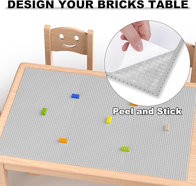 Classic Baseplates, Peel and Stick Base Plates for Building Bricks, Compatible with Major Brands, Self-Adhersive Base for Bricks 10" x 10", 6 Pack Grey…