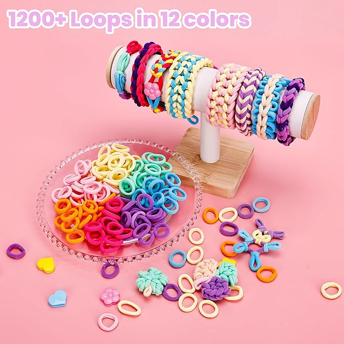 FUTESI Bracelet Making Kit for Girls Ages 8-12, Weaving Rainbow Bands kit,DIY Toys for Friendship Birthday Gifts for Kids 6 7 9 10 11 13 Year Old, 1200+ Elastic Cloth Rubber Band Fabric Loops