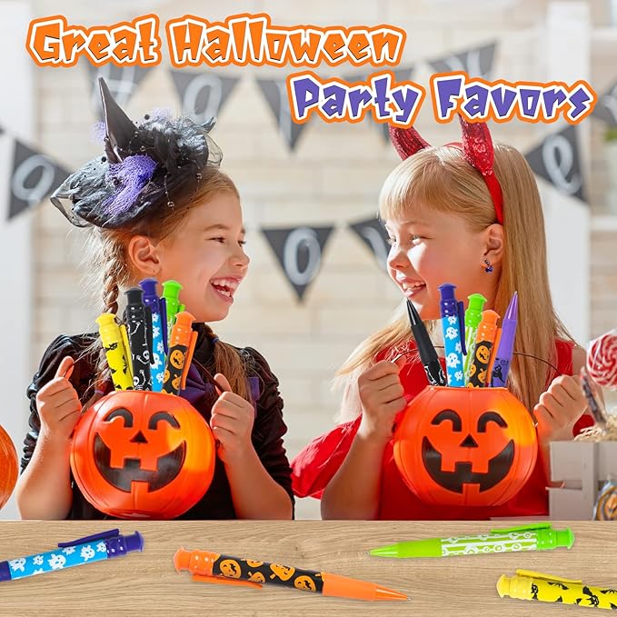 Shemira Halloween Party Favor for Kids, 24 Pcs Jumbo Pen in 6 Assorted Halloween Theme Designs for Trick or Treating,Goodie Bag Filler,Miniatures, School Classroom Rewards