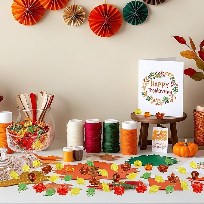 120pcs Fall Acrylic Sensory Bin Filler, Thanksgiving Vase Filler Mini Acrylic Pumpkins Leaves Acorns Gems for Decor Home, Table Centerpieces, Preschool Counting and Thanksgiving Craft