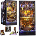 Book Nook Kit Pirate Ship Aden, DIY Miniature Book Nook Kits for Adults, 3D Wooden Puzzle Bookshelf Insert Decor with Sensor LED Lights, for Men Teens Family