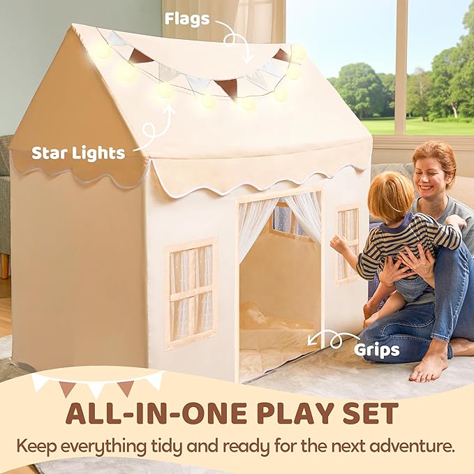 SYNCFUN Play Tent for Kids,Indoor & Outdoor Tent with Blanket,LED Lights & Flags for Toddler,Spacious 51*35*52 Inch,Playhouse for Kids,Ideal Private Space for Reading & Play for Boys & Girls Age 3-7