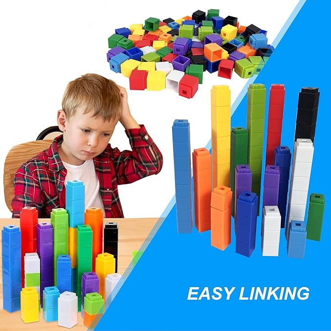 Math Manipulatives Number Blocks Toys For Kids 300 Cubes, Educational Counting Toys Classroom Learning Supplies, Preschool Plastic Counting Blocks for Kindergarten Homeschool Learning, Kids Ages 3+