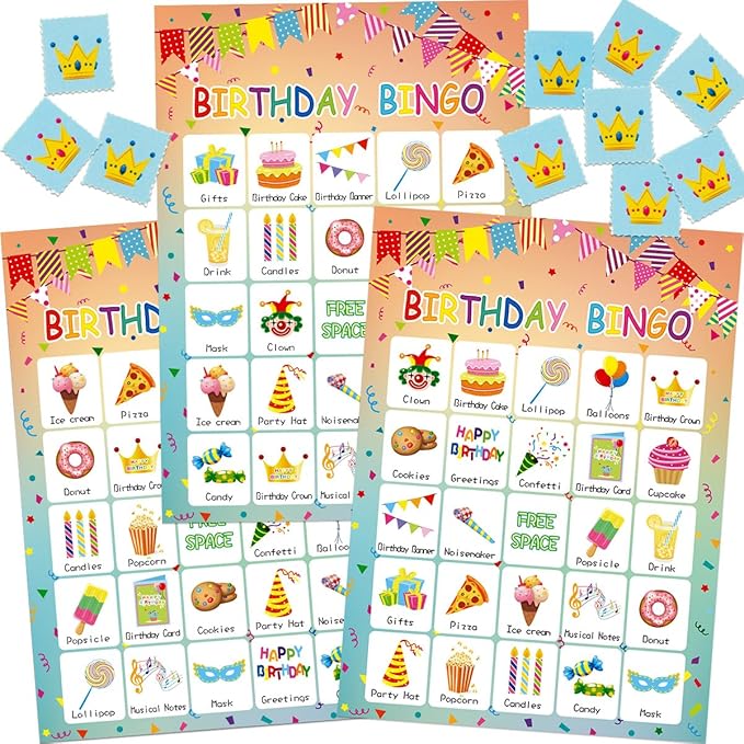 Fancy Land Birthday Bingo Game 24 Players for Kids Birthday Party Games for Kids Supplies