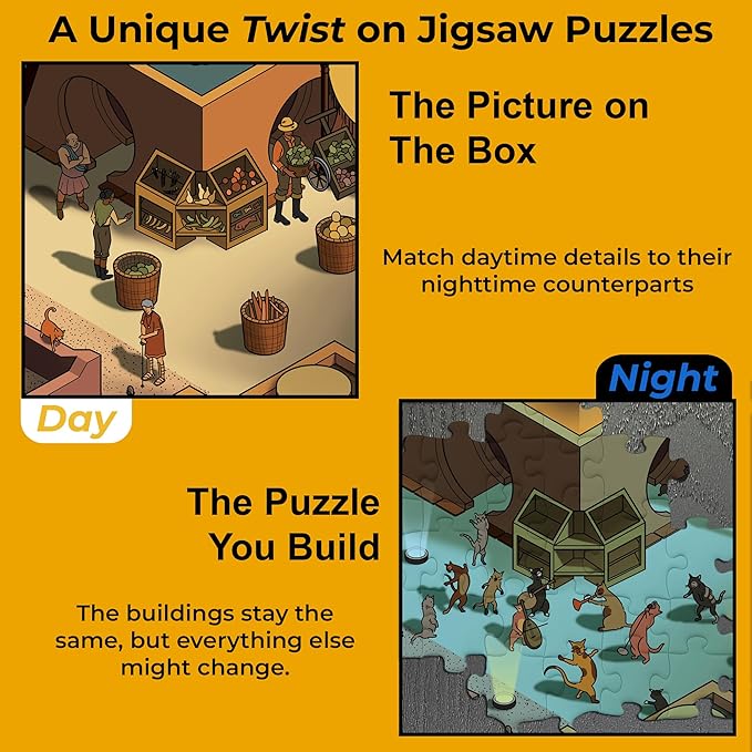 Time Warp Puzzle Mystery Jigsaw Puzzle 1000 Pieces for Adults Day Night Series - A Challenging, Difficult, Picture Changing Puzzle to Solve 26.625 x 19.25 in (Rock The Cat's Paw)