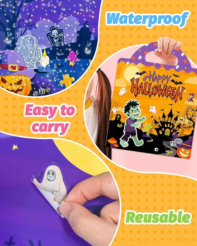 Reusable Sticker Book for Toddlers 2-4 Years, Stickers for Kids, Toddler Craft Activities, Toddler Travel Toys Ages 2+ Boy Girl Birthday Gifts - Halloween