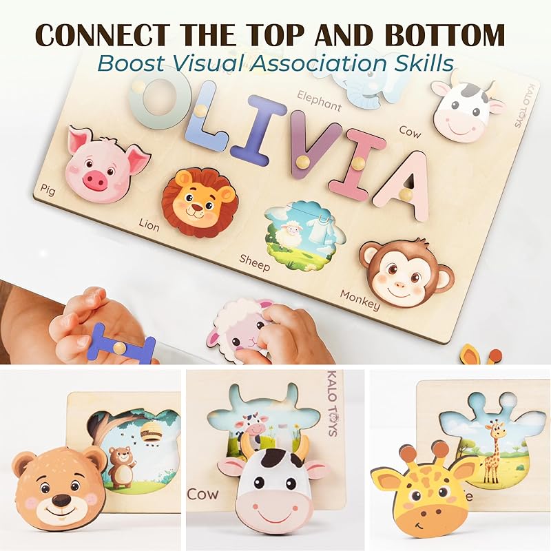 Personalized Name Puzzles for Toddlers 1-3 - Custom Baby Puzzle, Personalized Easter Basket Gift for 2 Year Old, Montessori Learning Toy for Baby Boy & Girl, 1st Birthday Gifts for Kids