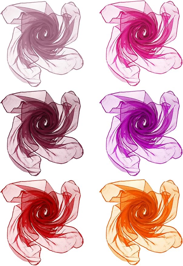Boao 6 Pieces Chiffon Scarf 1950s Square Neck Head Scarfs Vintage Soft Polyester for Women Lady