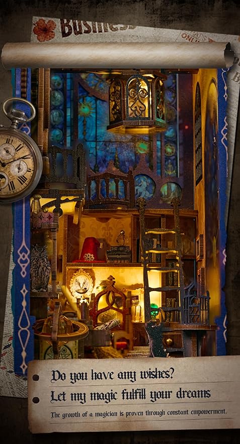 DIY Book Nook Kit,Magic Dollhouse Kit DIY Miniature House Kit for Adults Teens,Booknook Bookend Bookshelf Decor,3D Wooden Puzzle with LED & Dust Cover,Easter Halloween Home Decor Birthday Gifts