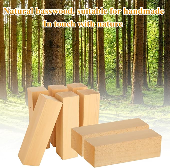 Acrux7 8 Pack 8 x 2 x 2 Inch Basswood Carving Blocks, Natural Unfinished Bass Wood Block for Carving, Whittling, Crafts, Beginner and Experts, Easy to Carve