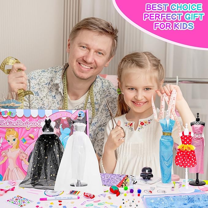 800+PCS Fashion Designer Kits for Girls, Doll Clothes Making Kit with 4 Mannequins, Creativity DIY Arts & Crafts Toys for Kids, Sewing Kit for Girls Aged 6-12+ Birthday Gifts