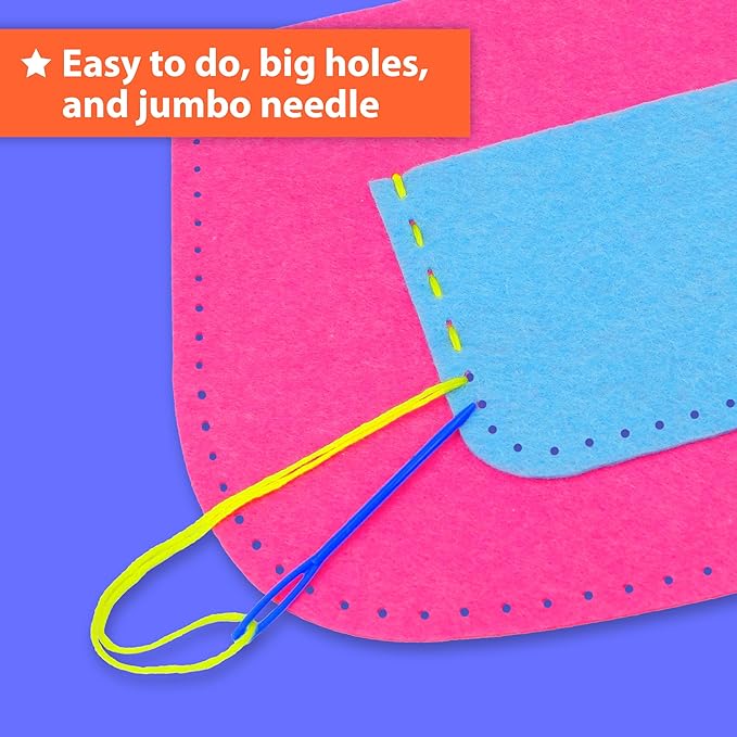 KRAFUN My First Sewing Bag Kit Arts & Crafts for Beginner Kids, 6 Easy DIY Sewing Handbag Pouch Sleeve Projects of Animal Theme, Instructions Learn to Sew & Felt Embroidery, Gift for Girls & Boys