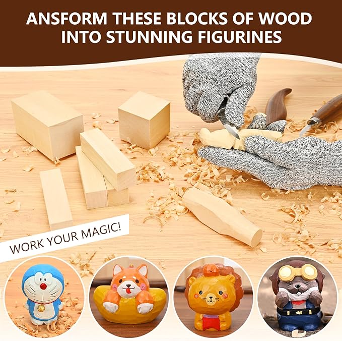 Basswood Carving Blocks-22PCS Whittling Wood Blocks Wood Carving Kit with 3 Different Sizes,Soft Basswood for Whittling, Easy to Use for Kids and Adults