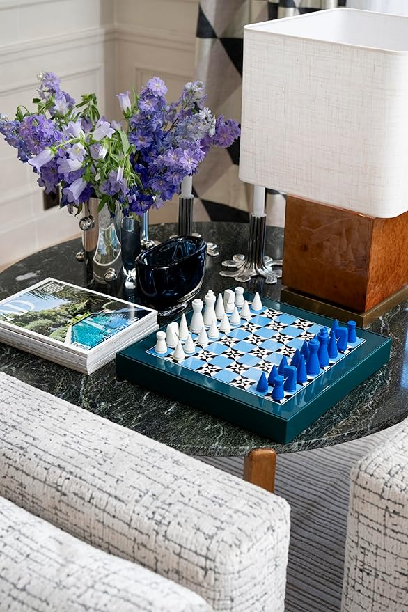 Printworks Lacquered Chess – Poseidon – Multi-Color Wooden Chess Set with Solid Wood Board – Elegant Coffee Table Game for Adults & Kids Ages 5+ – Multilingual Instructions Included