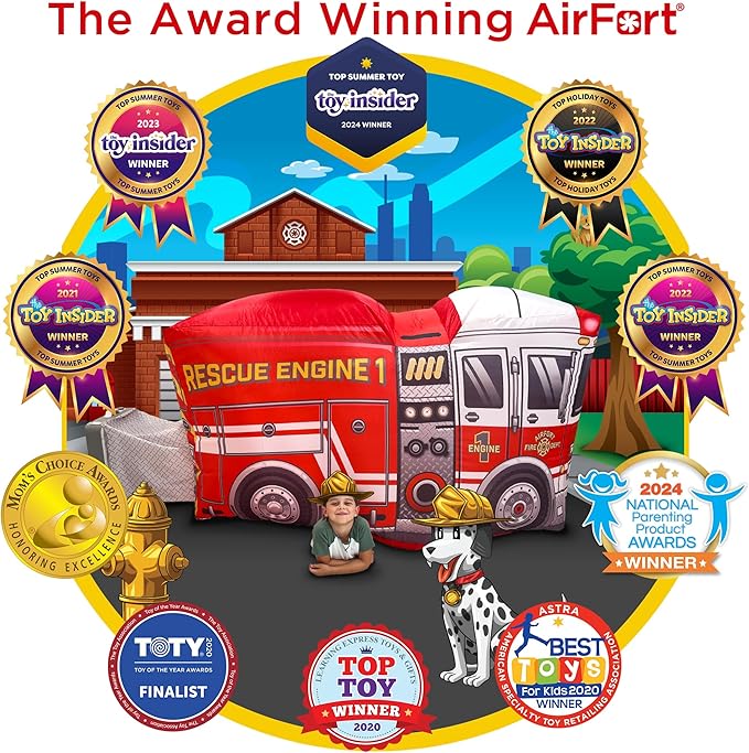 The Original Patented AirFort - Build A Fort in 30 Seconds, Inflatable Fort for Kids, Play Tent for 3-14 Years, A Playhouse Where Imagination Runs Wild, Fan not Included (Firetruck)