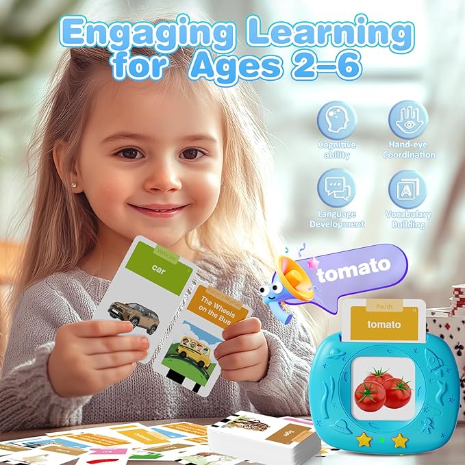 HOMESTEC Toddlers Talking Flash Cards with American Accent & 144 Sight Words, Speech Therapy Toys for 3 4 5 6 Years Old Boys and Girls (Blue)