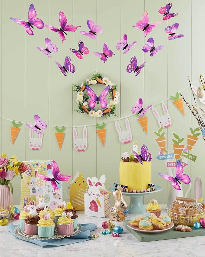 48 Pcs Glow in The Dark 3D Butterfly Wall Decor DIY Butterfly Wall Decals for Party Supplies Living Room Decorations
