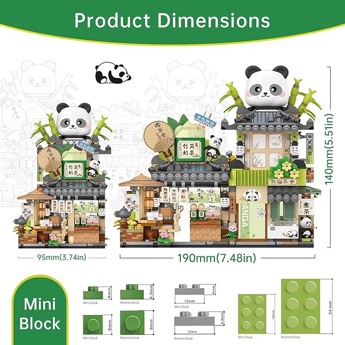 Creative Brick Box Street View-Cute Panda Mini Building Toy Animals Interactive for Kids, Simulation Architecture Toy for Girls and Boys Ages 6+ - Gift Easter, Birthday, Christmas (860 PCS)