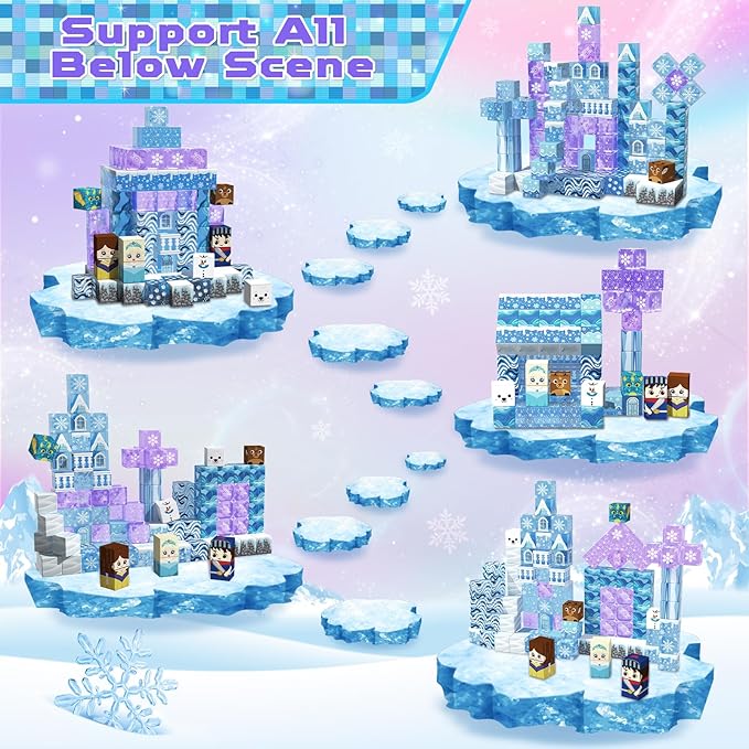 Magnetic Blocks - 100PCS Magnetic Building Block for Kids Age 3+, Transparent Magnet Cubes Blue Castle Princess Building Toy Sets, STEM Magnets Toys Birthday Gift for Boys Girls 4 5 6 7 8 9 10 11 12+