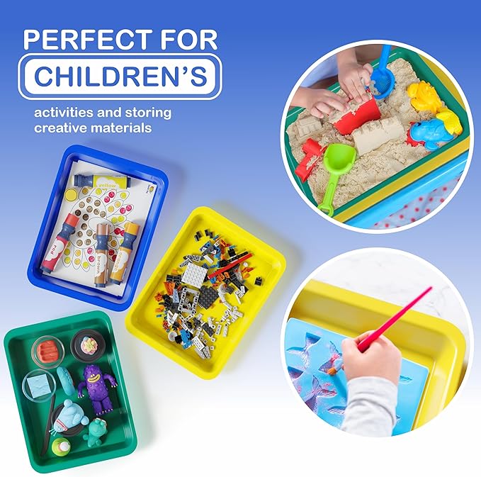 DOODLE HOG Set of 4 Art Trays for Kids, Great for Lego, Sand, Crafts, Painting, Montessori, Rainbow Trays for Classroom