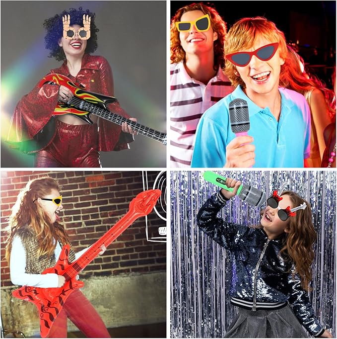 80s 90s Party Supplies, Photo Booth Props for 90s 80s Party Favors, Retro Glasses, Inflatable Boombox Radio Mobile Phone Guitar Microphone, Hip Hop Theme Retro Neon Party Supplies