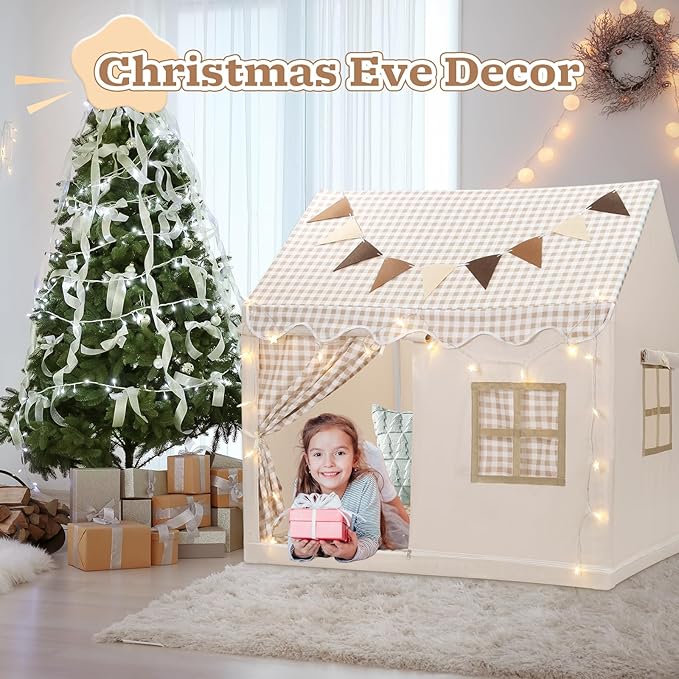 Kids Play Tent, Toddlers Playhouse with Replaceable Door Curtains, Star String, Flag, Washable, Indoor and Outdoor Play Tent for Kids, Girls & Boy Aged 3+, 47" x 31.5" x 47"